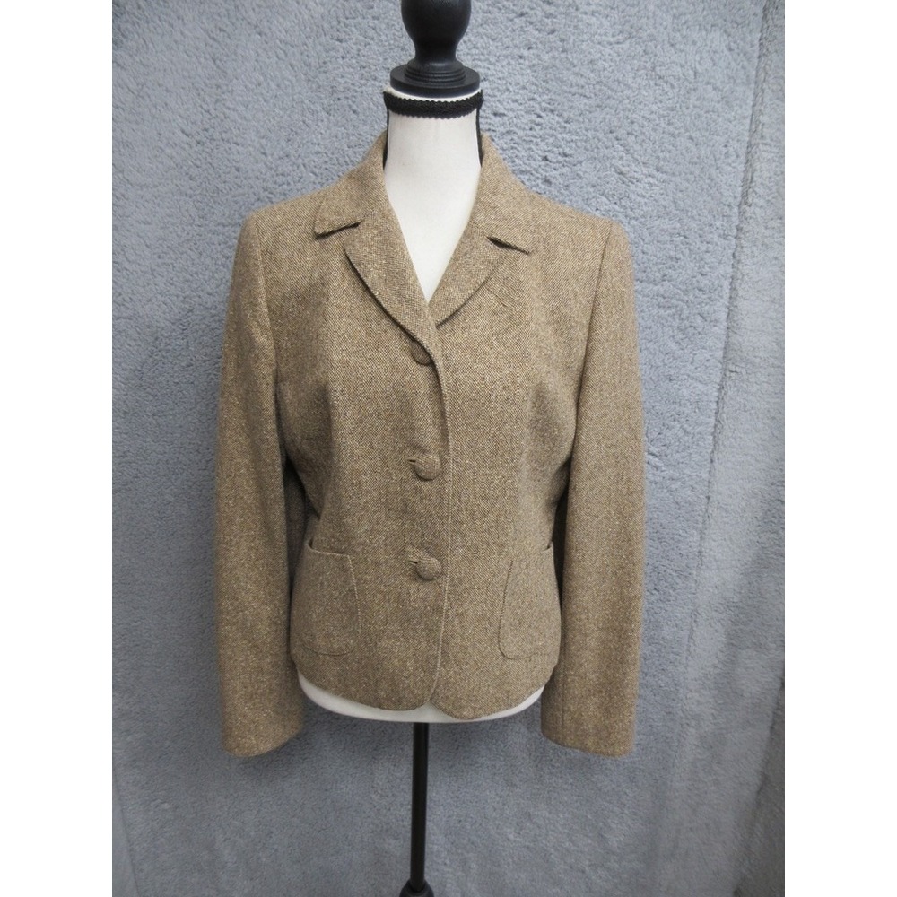 Ann Taylor Loft Tweed Wool Silk Blazer Women 8 Tan Officecore Preppy Tailored